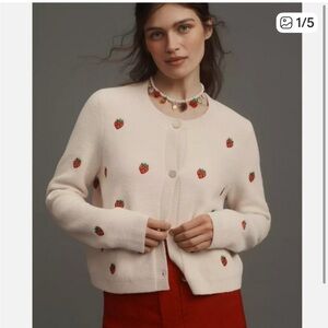 NEW Anthropologie NVLT embroidered strawberry cardigan M